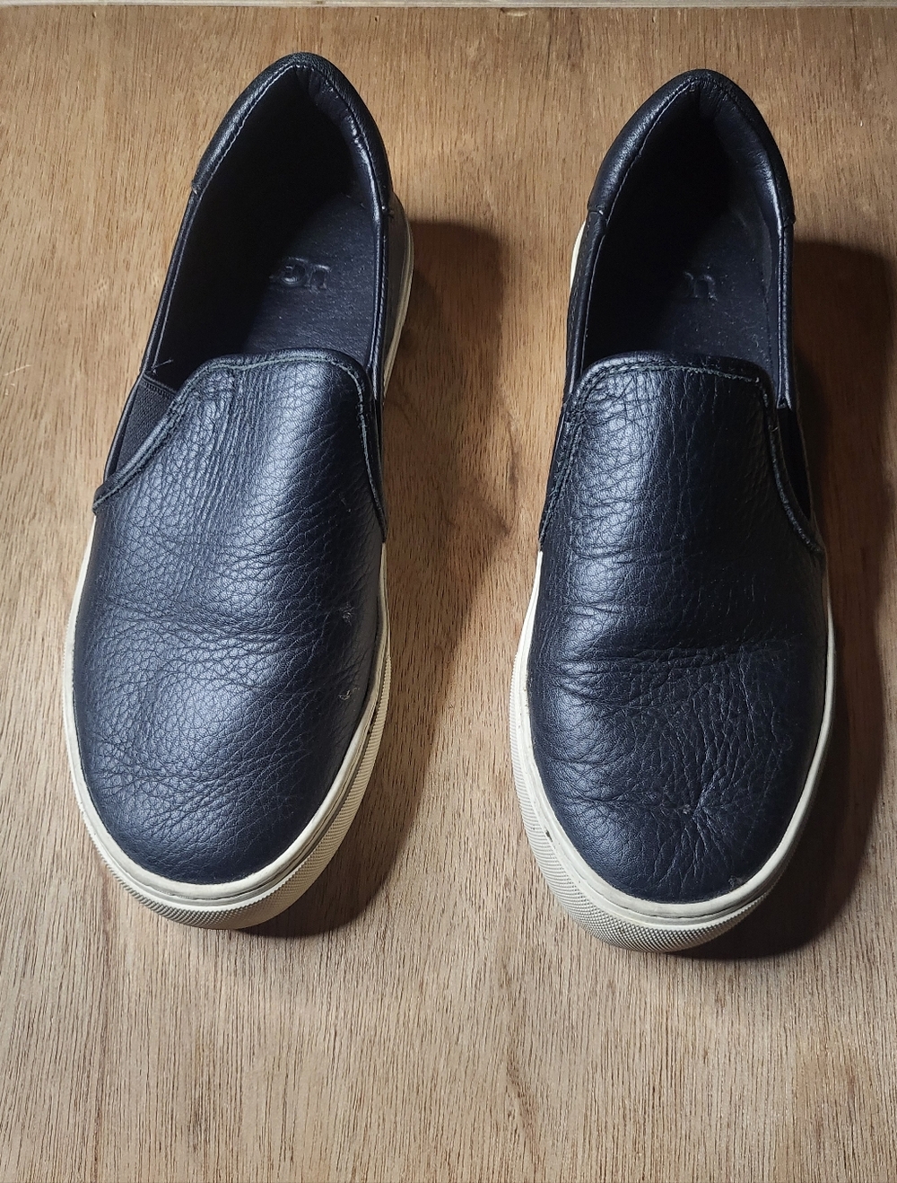 Women's Black Leather Slip-On Sneakers